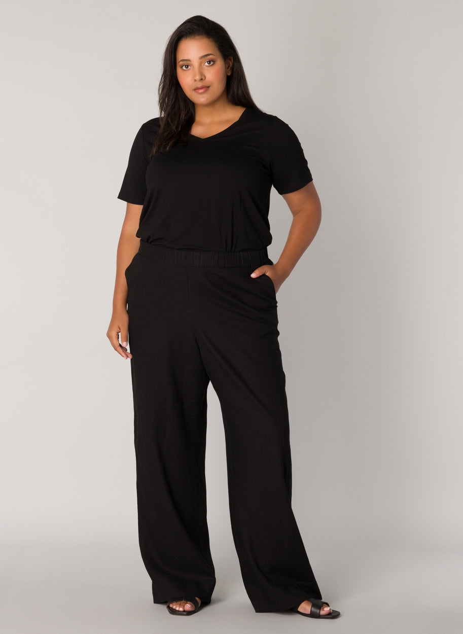 Tijdloze Zwarte Linnen Broek Met Hoge Taille