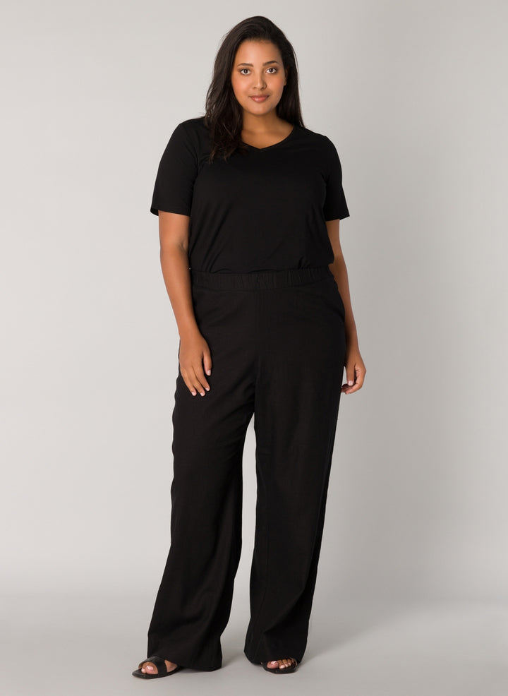 Tijdloze Zwarte Linnen Broek Met Hoge Taille