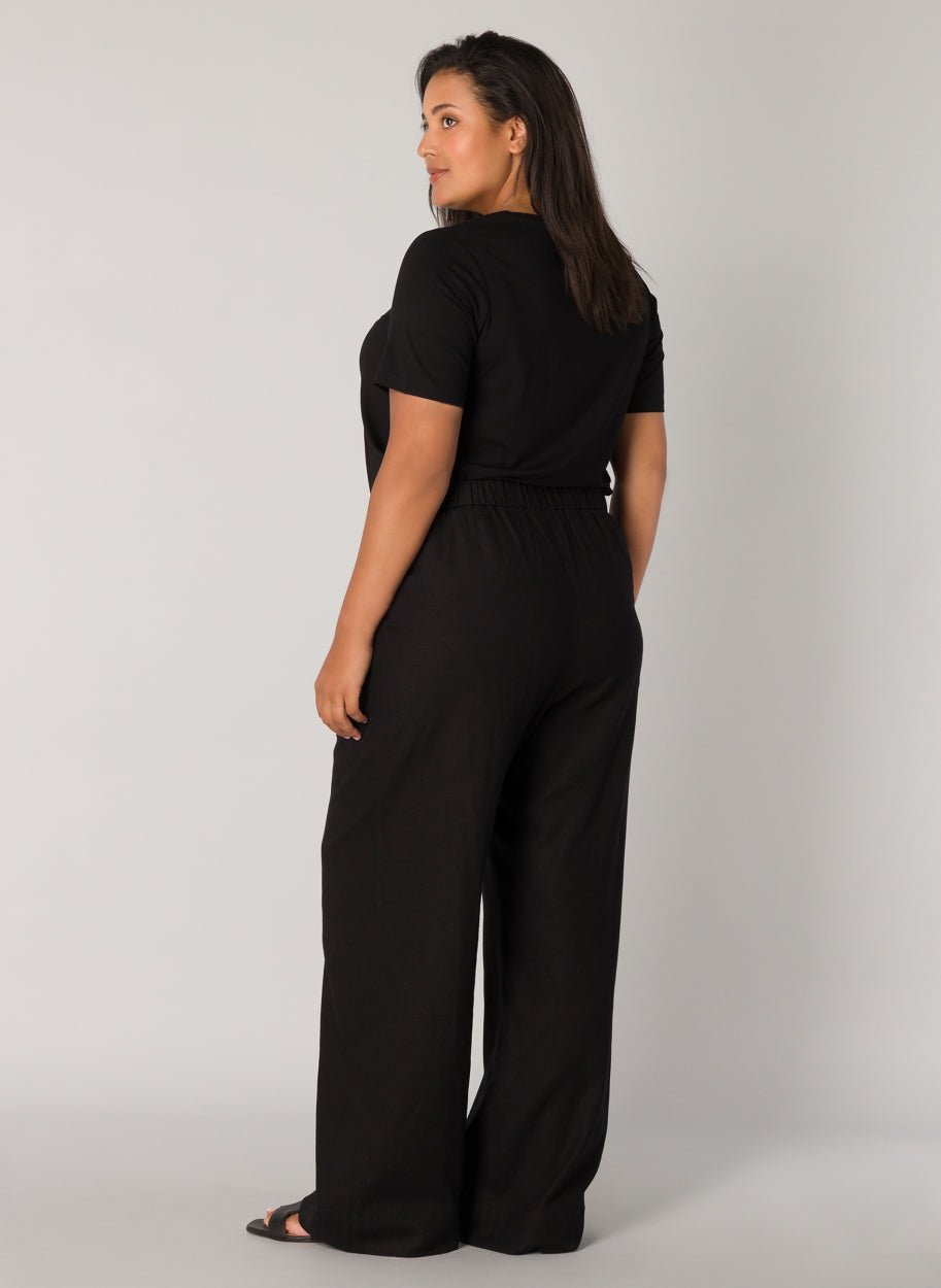 Tijdloze Zwarte Linnen Broek Met Hoge Taille