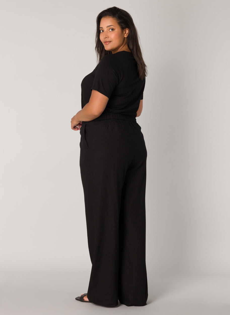 Tijdloze Zwarte Linnen Broek Met Hoge Taille