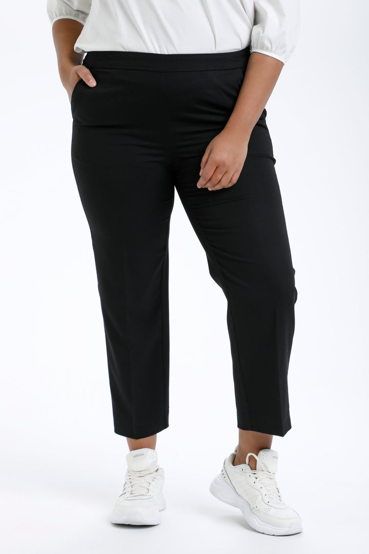 Zwarte Cropped Broek Met Rechte Pijp
