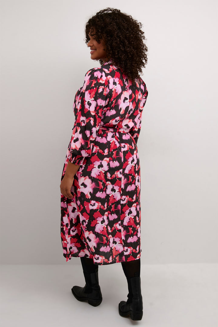 shirt dress met leuke bloemen print - kaffe curve - - grote maten - dameskleding - kledingwinkel - herent - leuven