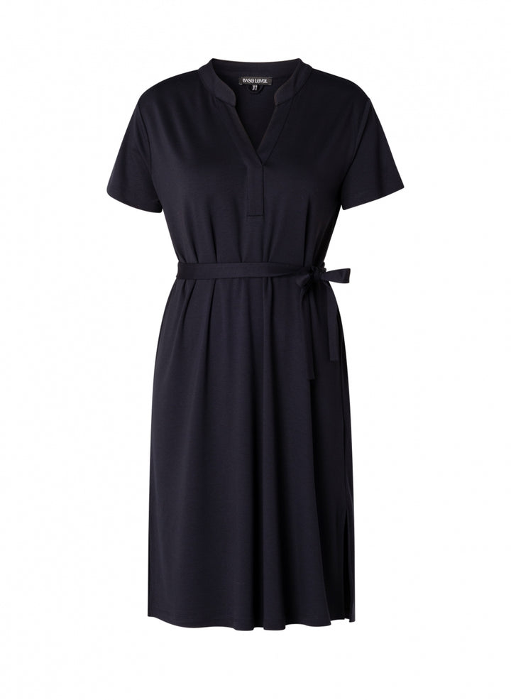 Tijdloze Marineblauwe Midi-Jurk Met Taille Riem