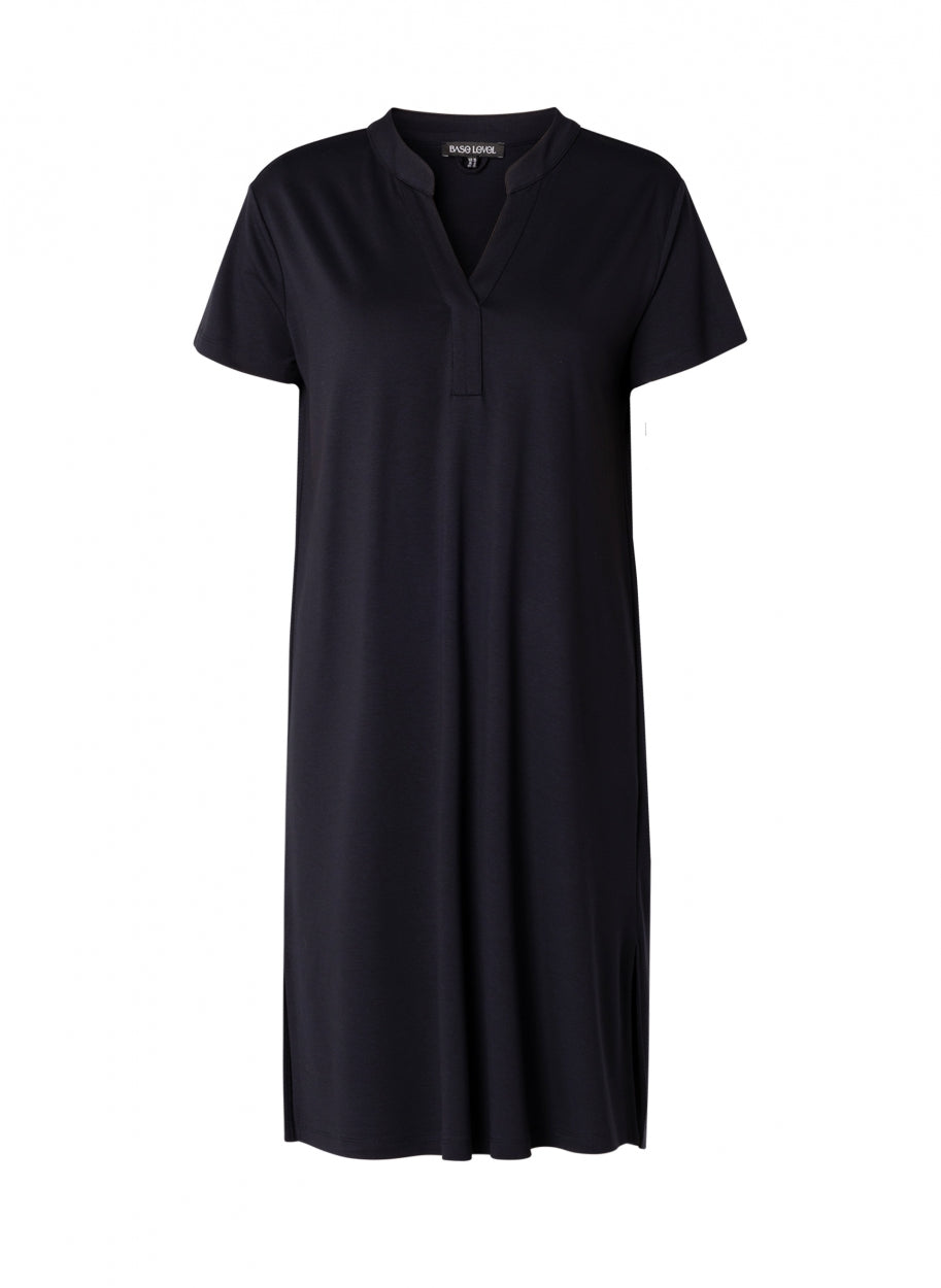 Tijdloze Marineblauwe Midi-Jurk Met Taille Riem
