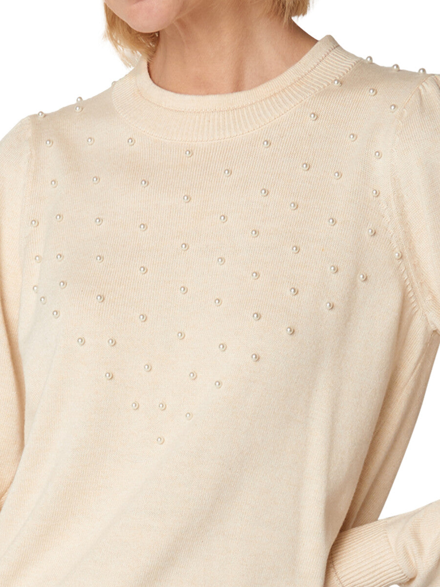 crèmekleurige trui met parels - brandtex - - grote maten - dameskleding - kledingwinkel - herent - leuven