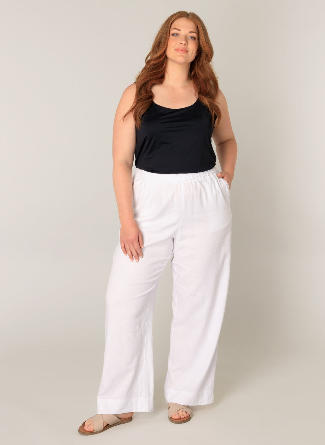 Tijdloze Witte Linnen Broek Met Hoge Taille