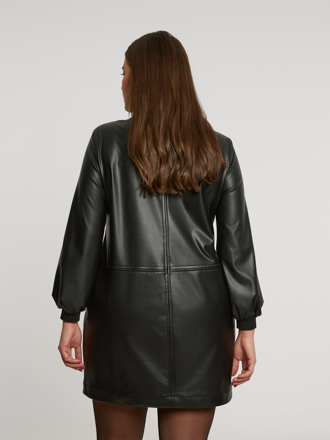 Powerful faux leather mini dress