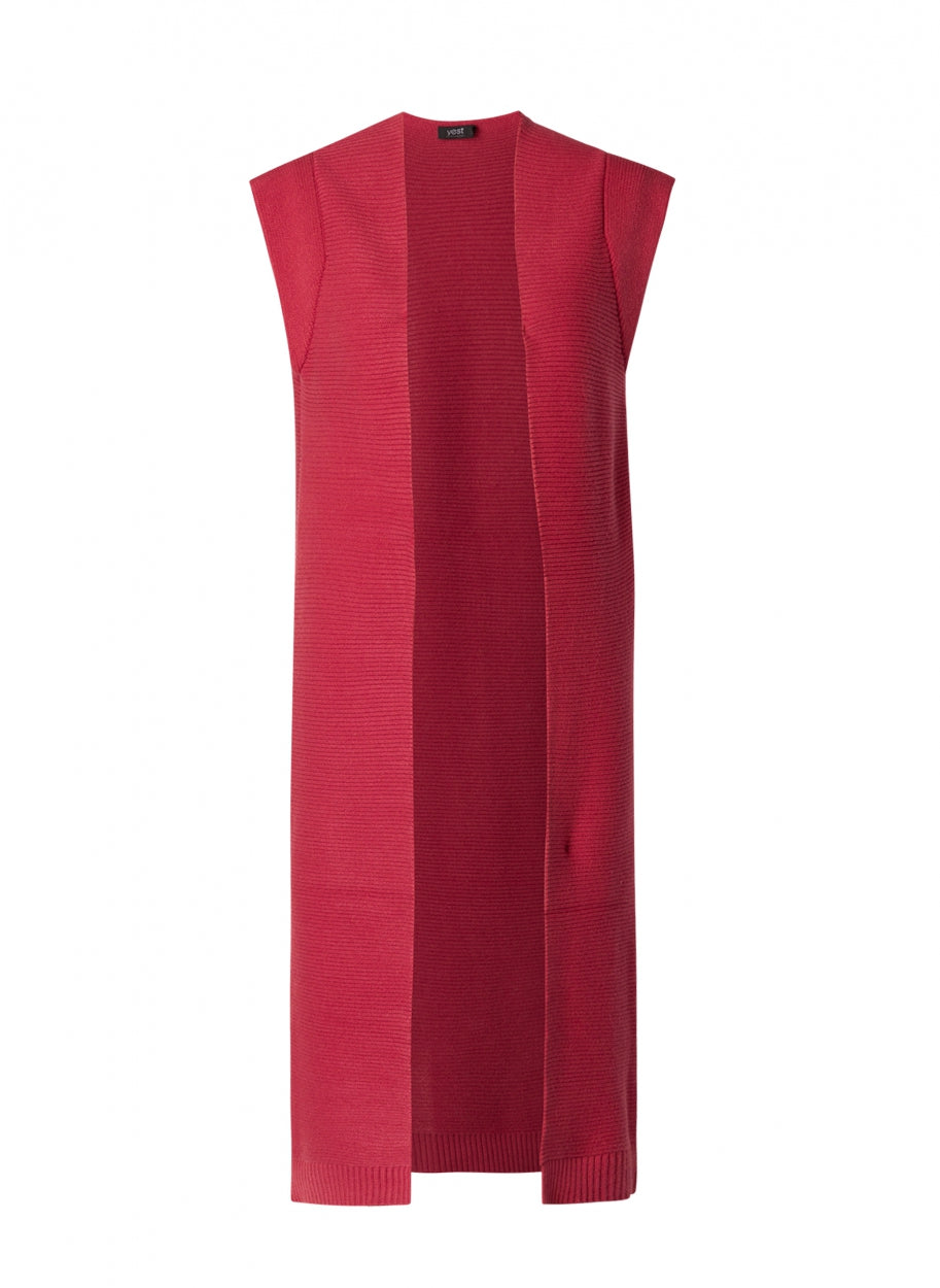 rode lange cardigan zonder mouwen - yesta - - grote maten - dameskleding - kledingwinkel - herent - leuven