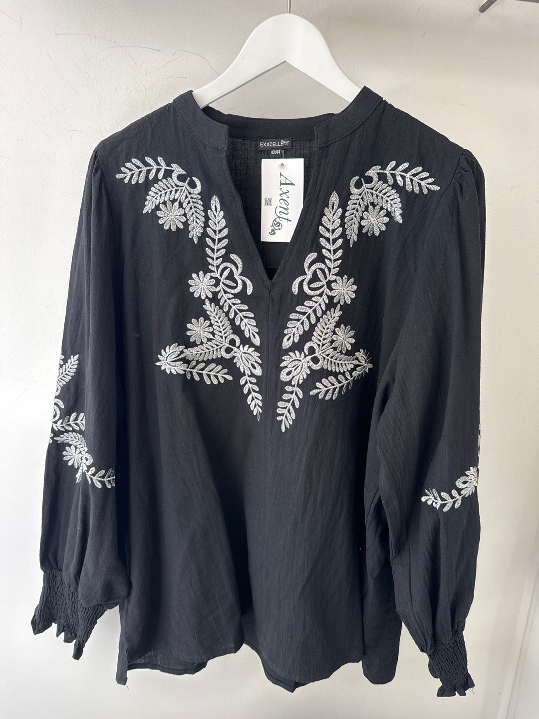 Zwarte Katoenen Blouse Met Borduursels