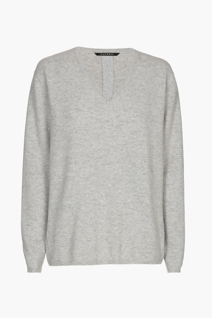 Grijze Elegante Kasjmier Trui Met Chic Detail
