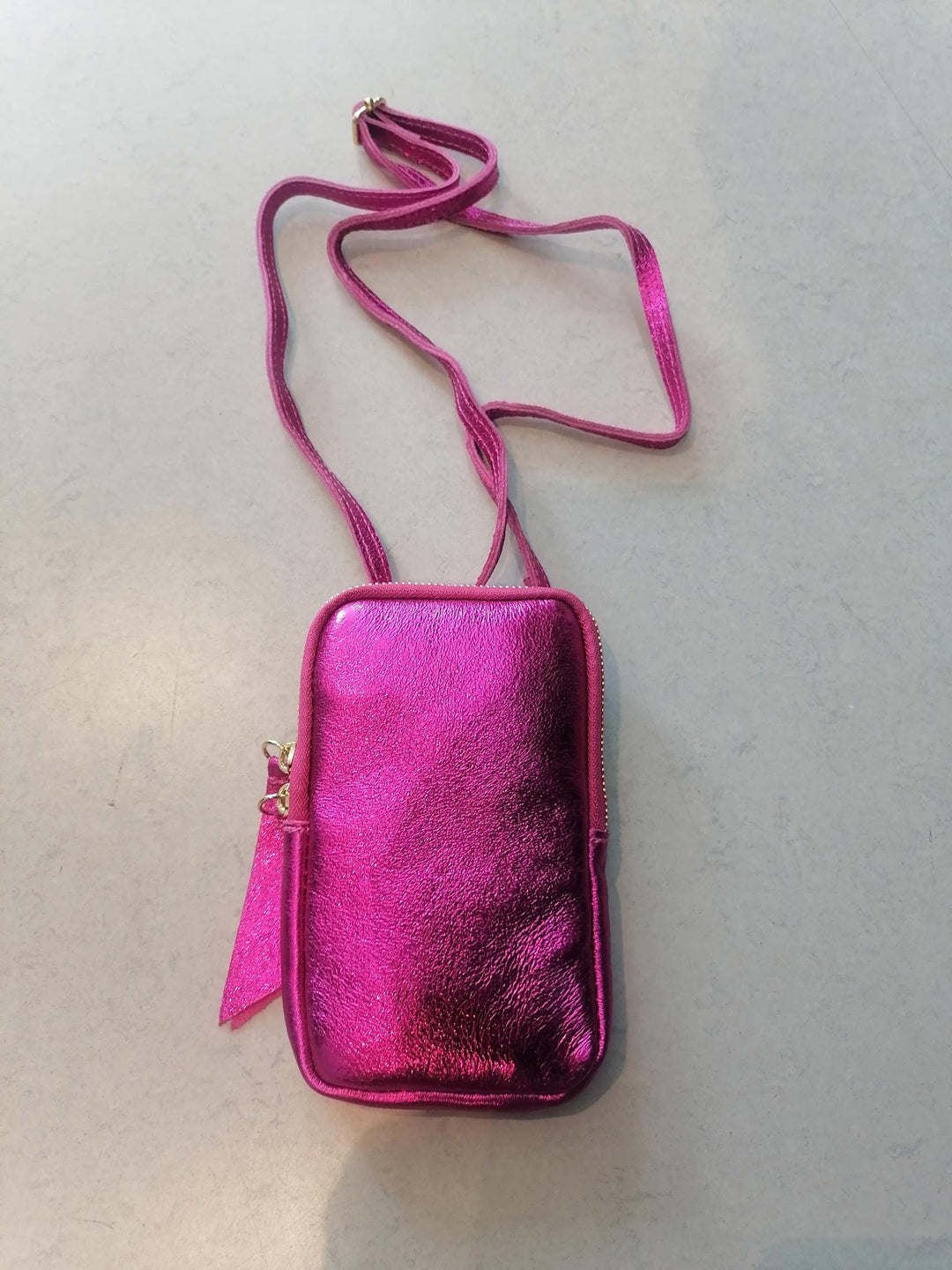 Mini Metallic Leren Crossbody Tas