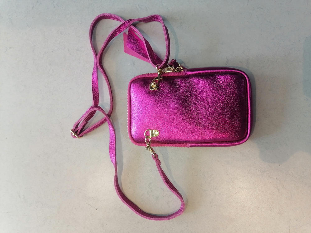 Mini Metallic Leren Crossbody Tas