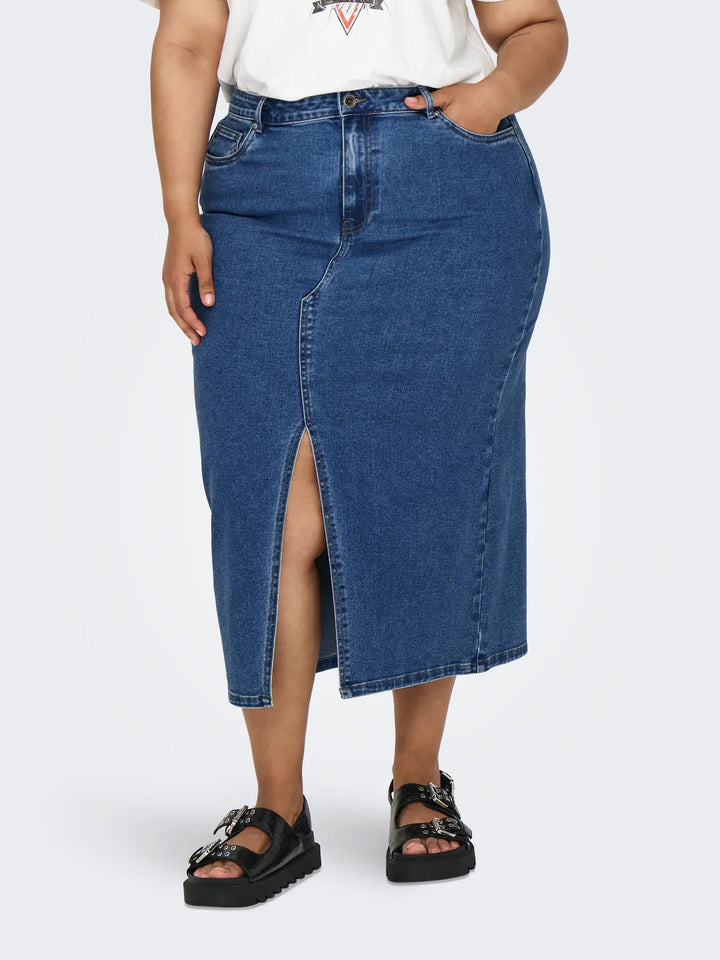 Denim Kokerrok Met Split