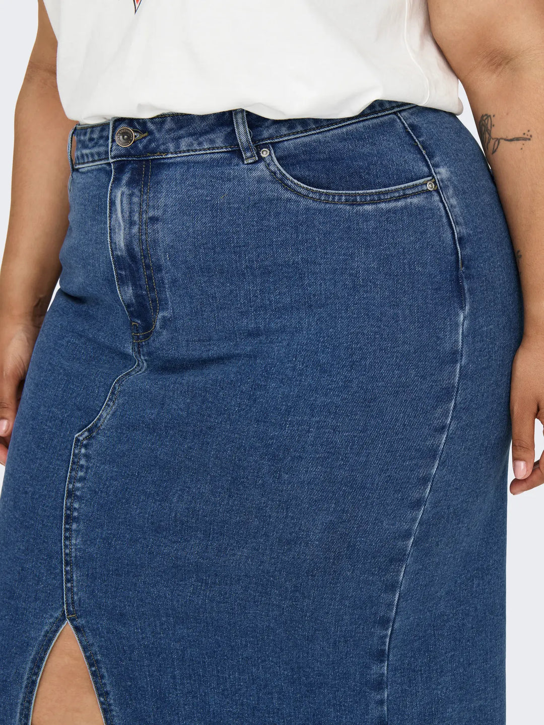 Denim Kokerrok Met Split