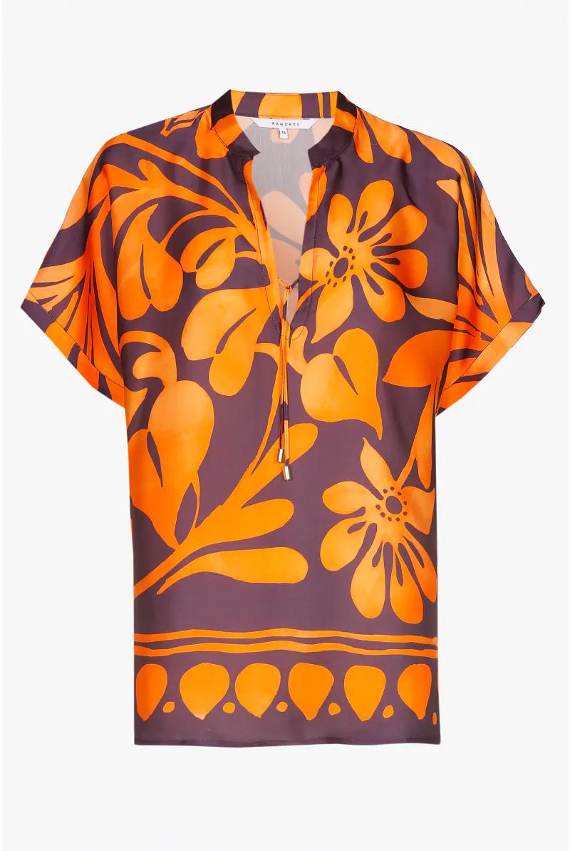 blouse met bloemenprint - xandres - hawain-oranje - grote maten - dameskleding - kledingwinkel - herent - leuven