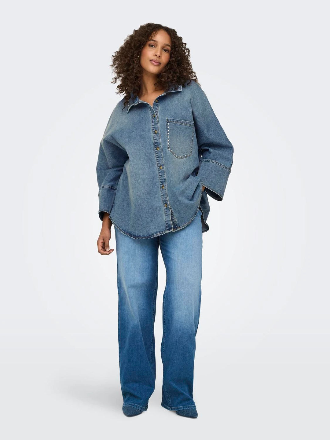 Trendy Wide-Leg Jeans In Mediumblauw Denim