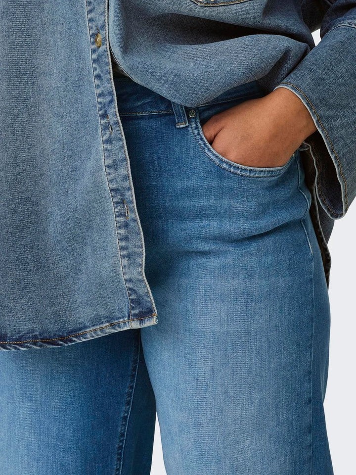 Trendy Wide-Leg Jeans In Mediumblauw Denim