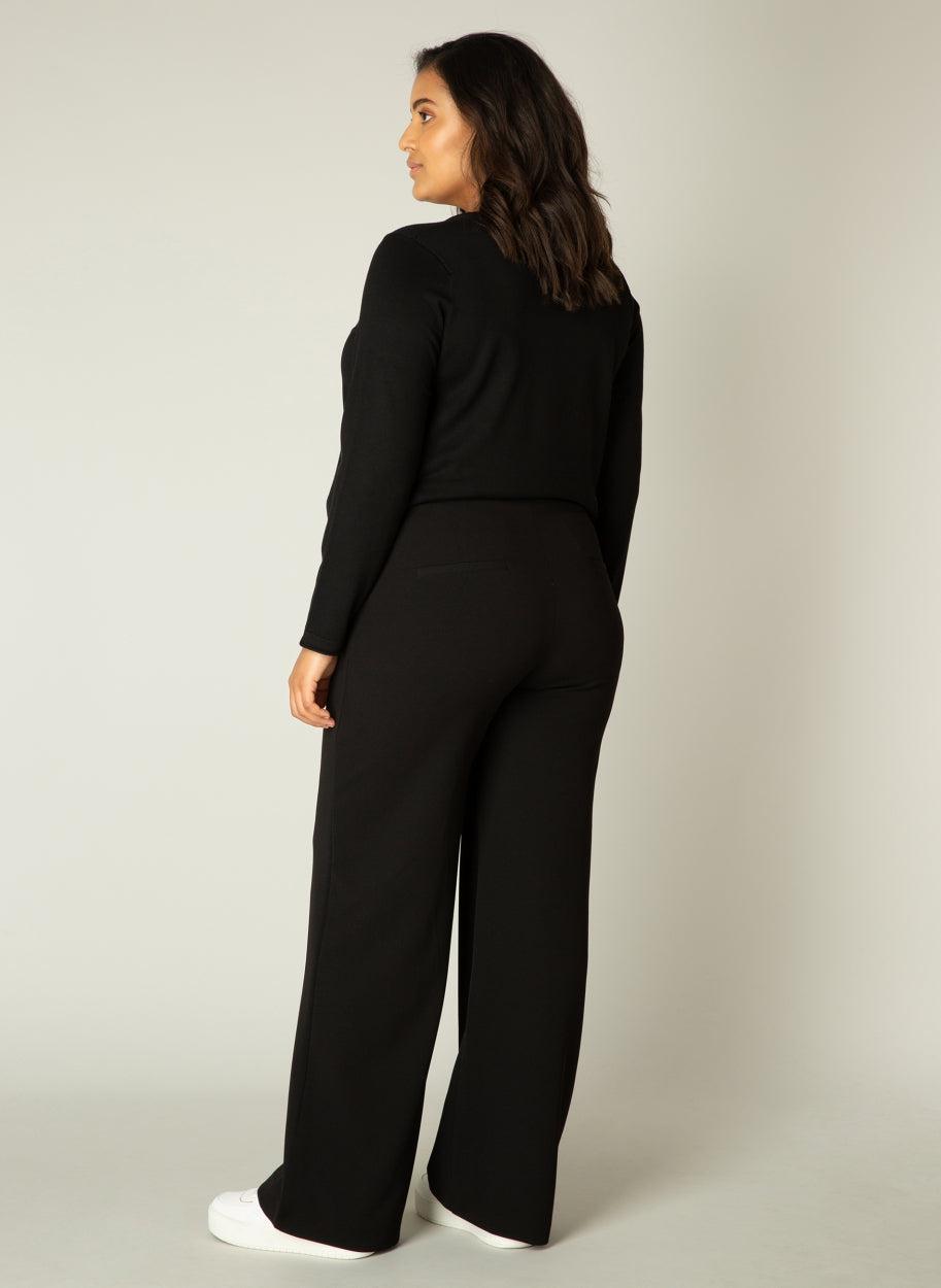 zwarte wijde broek met een elastische tailleband - base level curvy - - grote maten - dameskleding - kledingwinkel - herent - leuven