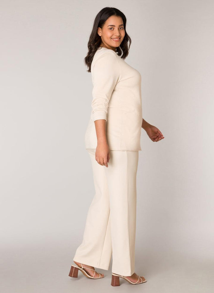 Beige Wijde Broek Met Een Elastische Tailleband