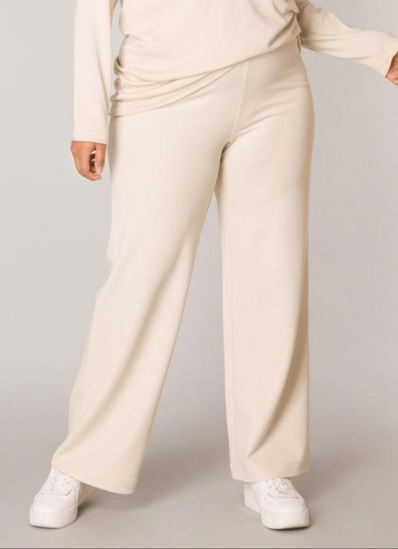 Beige Wijde Broek Met Een Elastische Tailleband