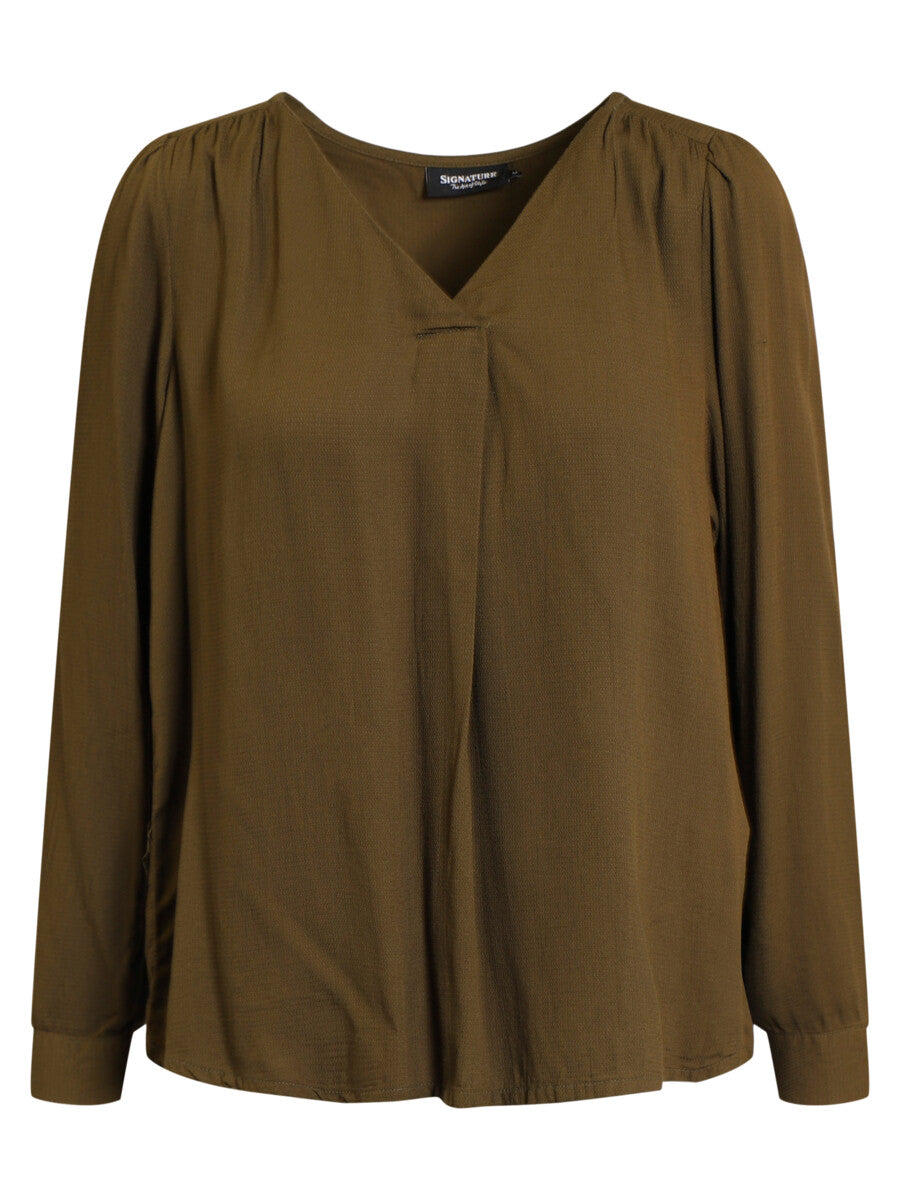 kaki blouse - signature - 214180 - grote maten - dameskleding - kledingwinkel - herent - leuven