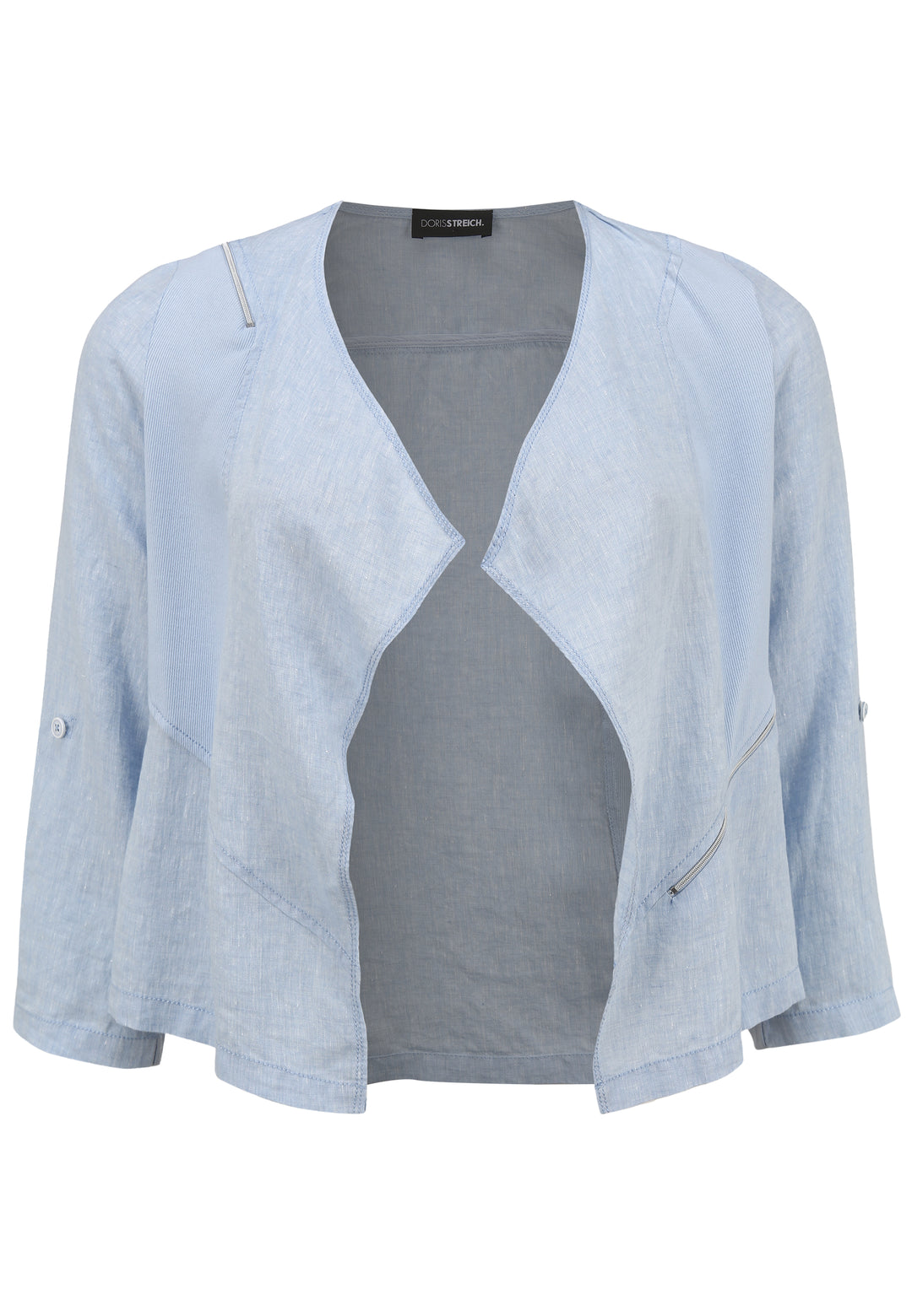 lichtblauwe linnen vest - doris streich - 343135 - grote maten - dameskleding - kledingwinkel - herent - leuven