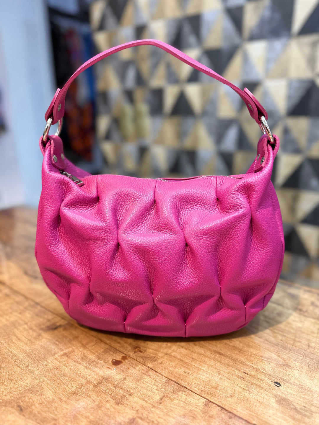 Fuchsia Handtas Van Leder