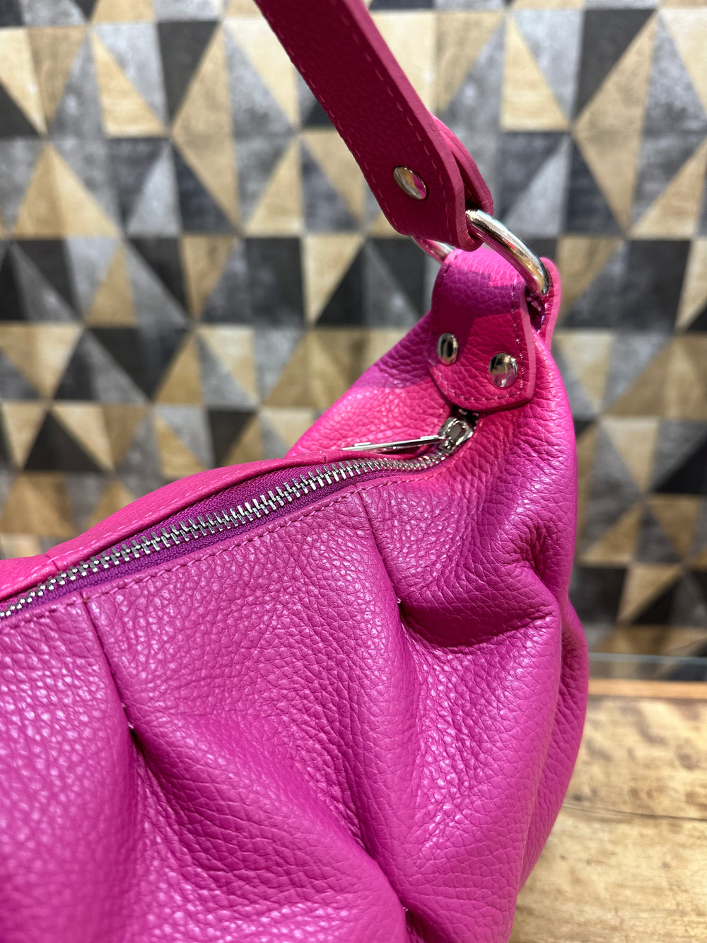 Fuchsia Handtas Van Leder
