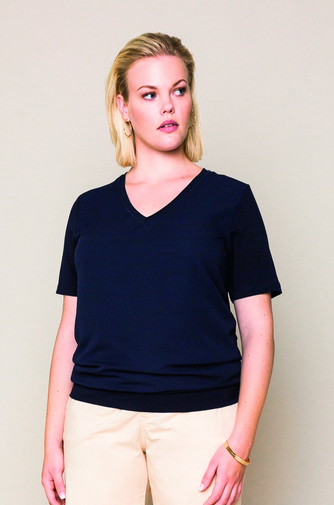 Blauw T-Shirt Met Dubbele Stof Vooraan