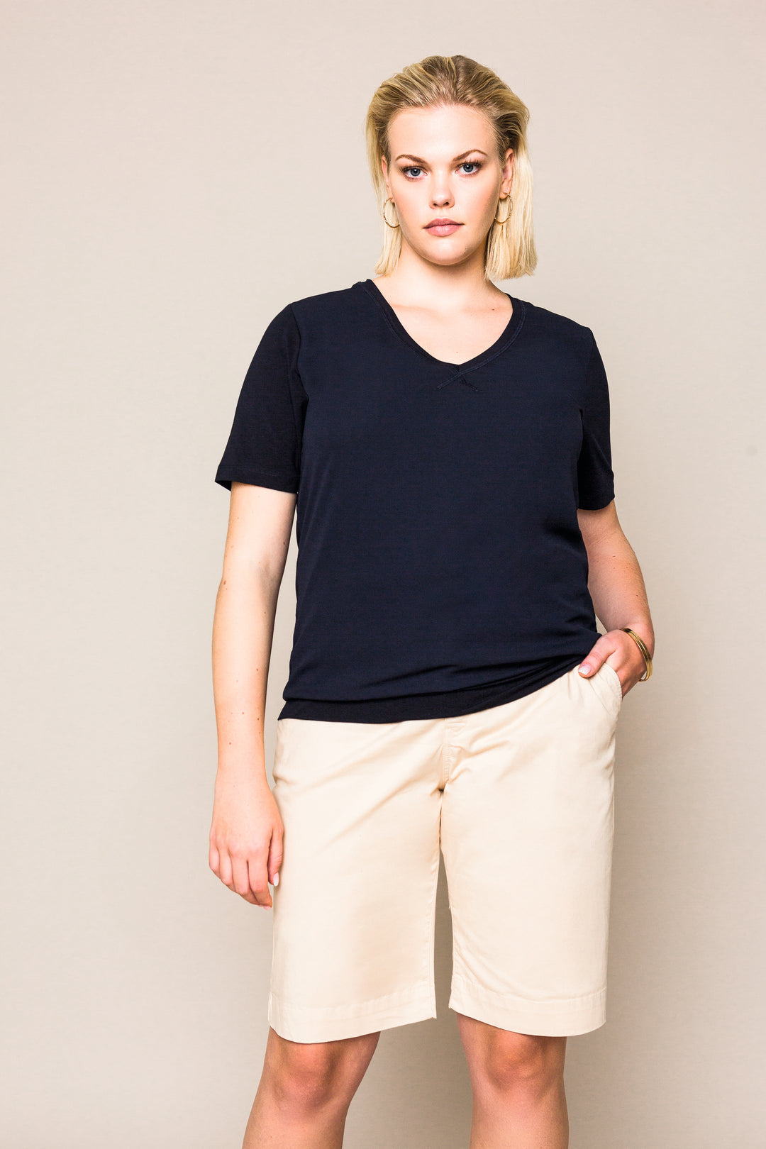 Blauw T-Shirt Met Dubbele Stof Vooraan