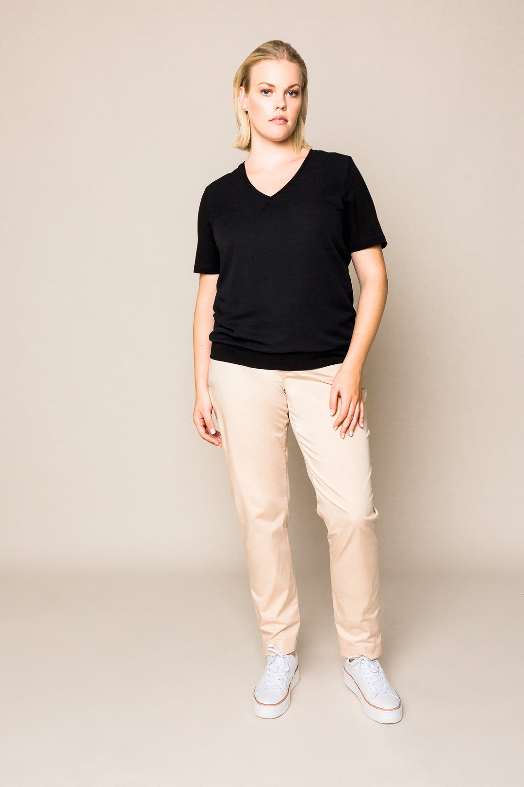 Zwart T-Shirt Met V-Hals