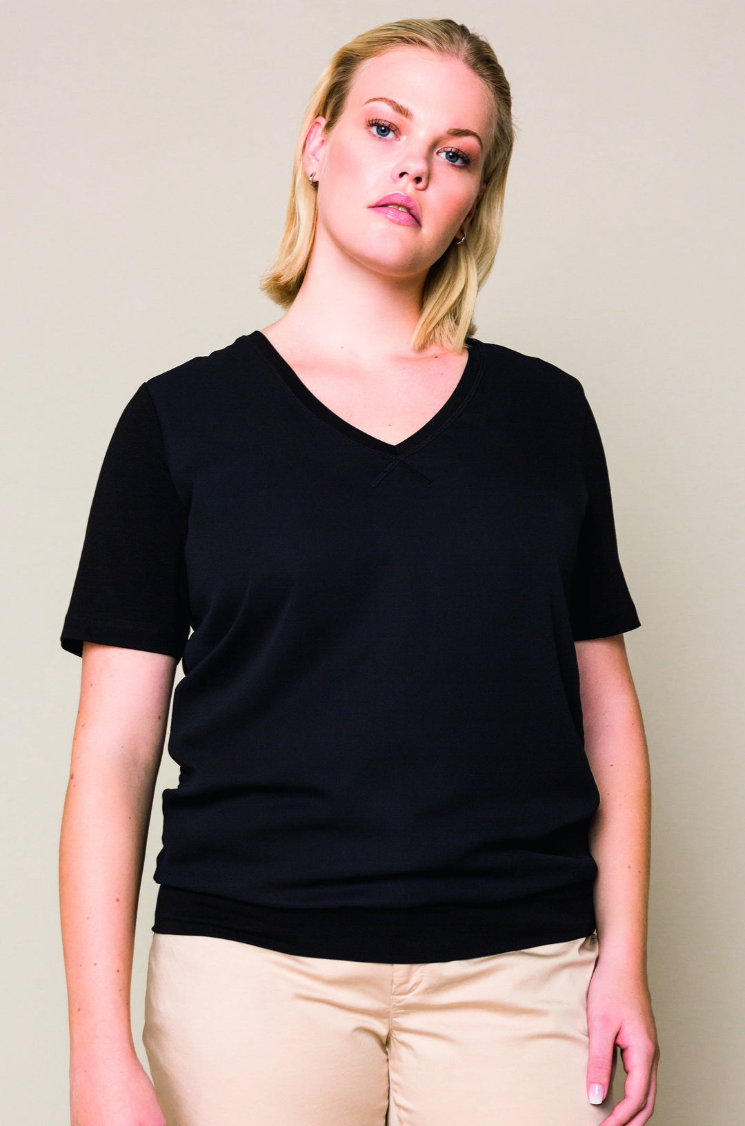 Zwart T-Shirt Met V-Hals