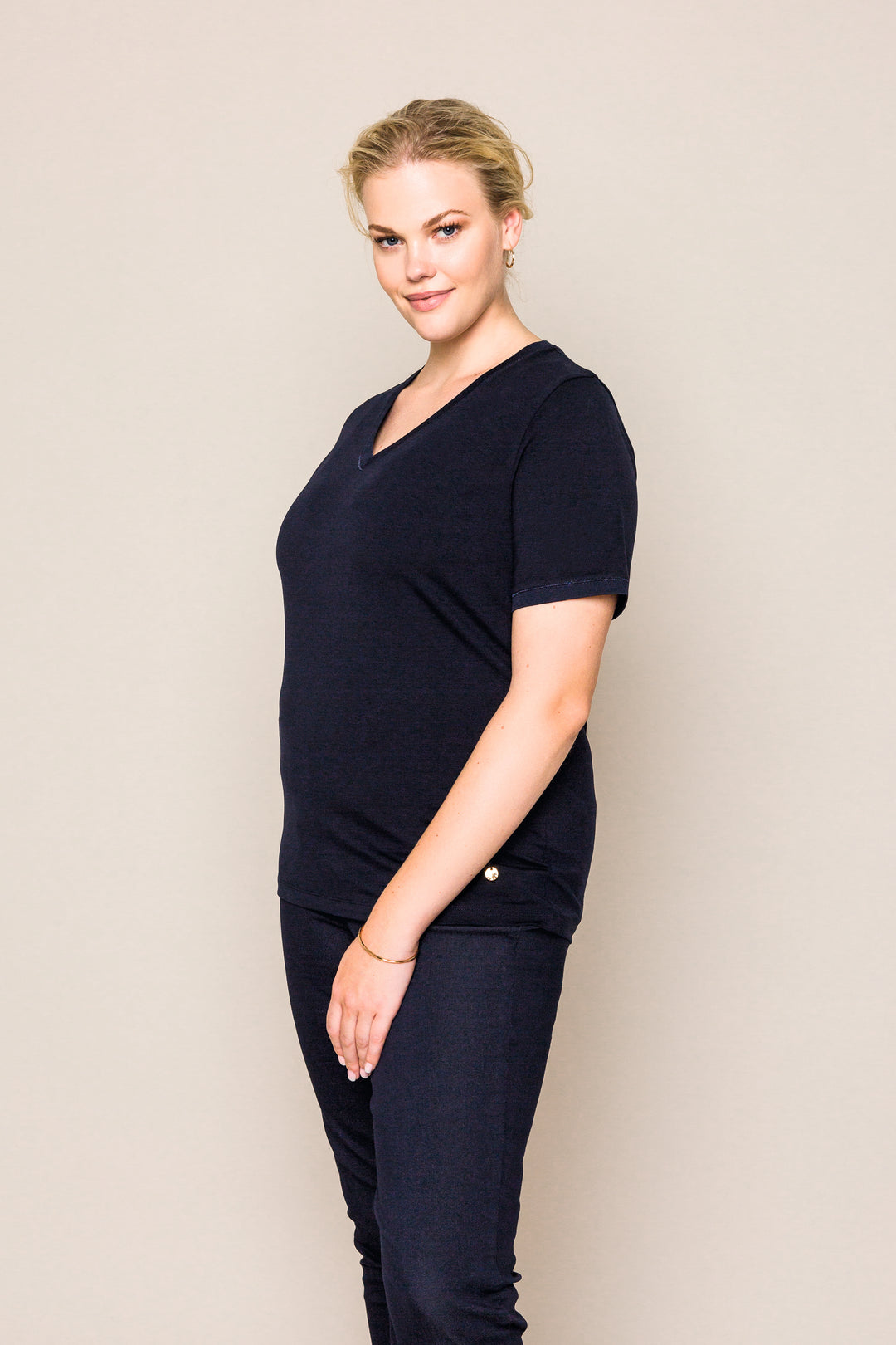 Blauw T-Shirt Met V-Hals
