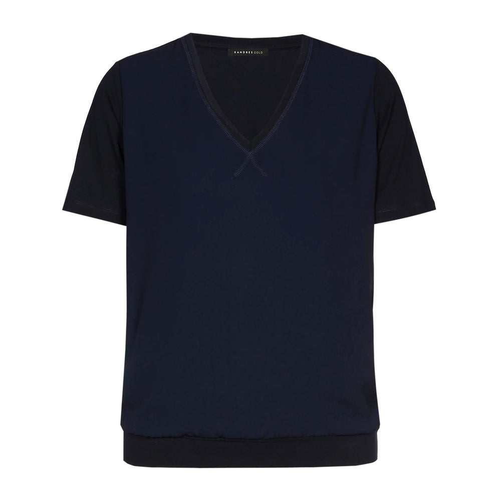 Blauw T-Shirt Met Dubbele Stof Vooraan
