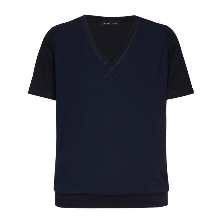 Blauw T-Shirt Met Dubbele Stof Vooraan
