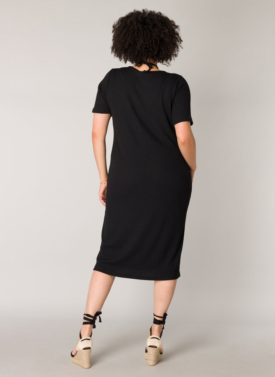 zwarte aangesloten jurk in zachte rib-yesta-