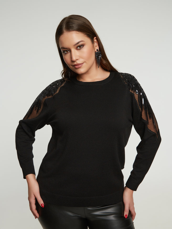 Black sweater with mesh and sequins