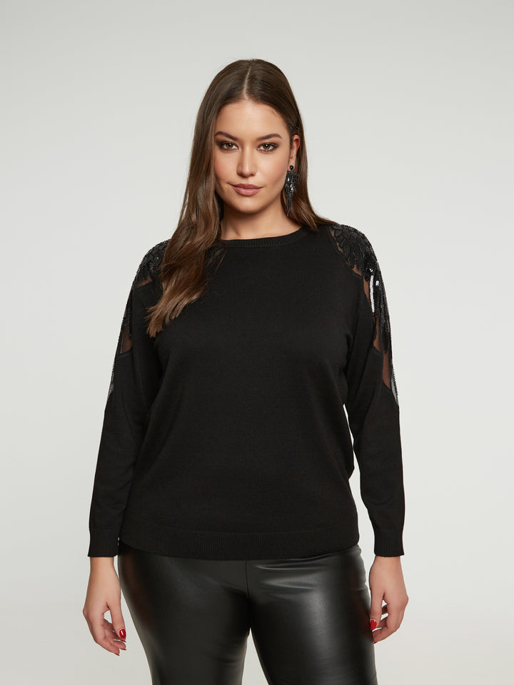 Black sweater with mesh and sequins