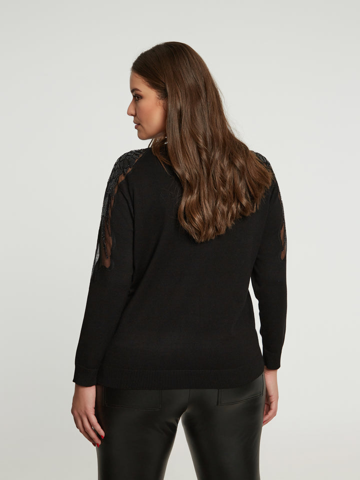 Black sweater with mesh and sequins