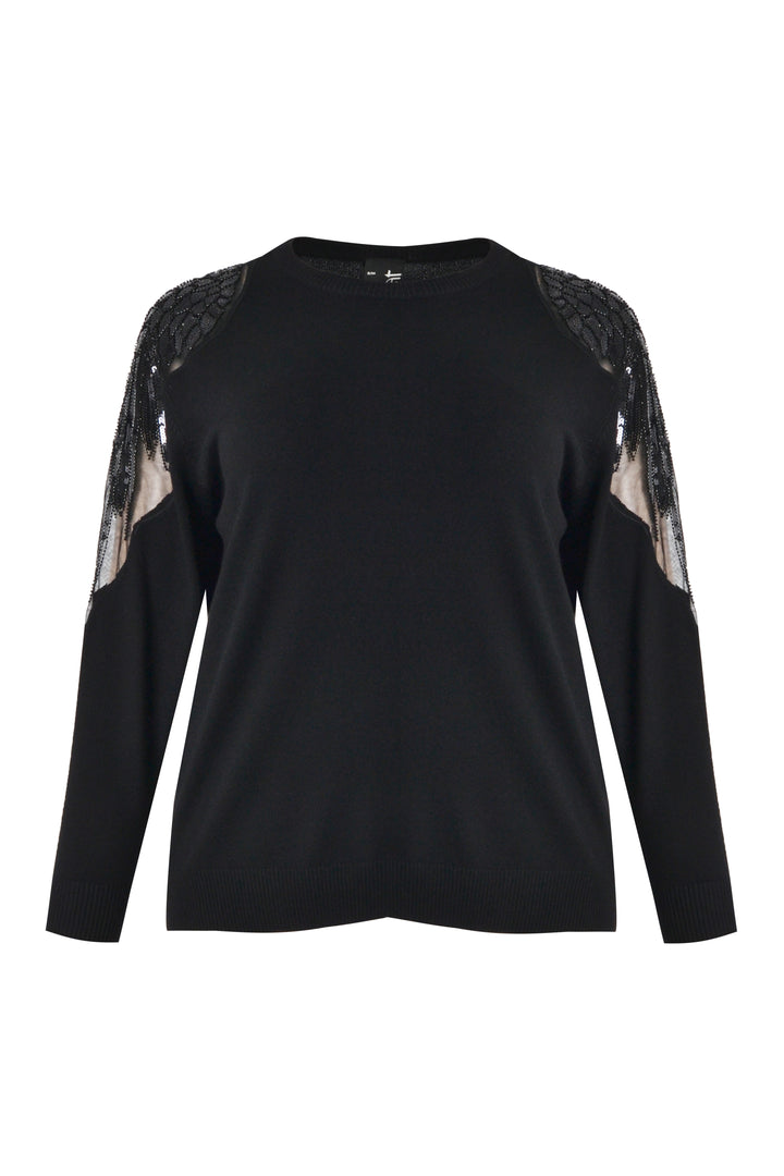 Black sweater with mesh and sequins