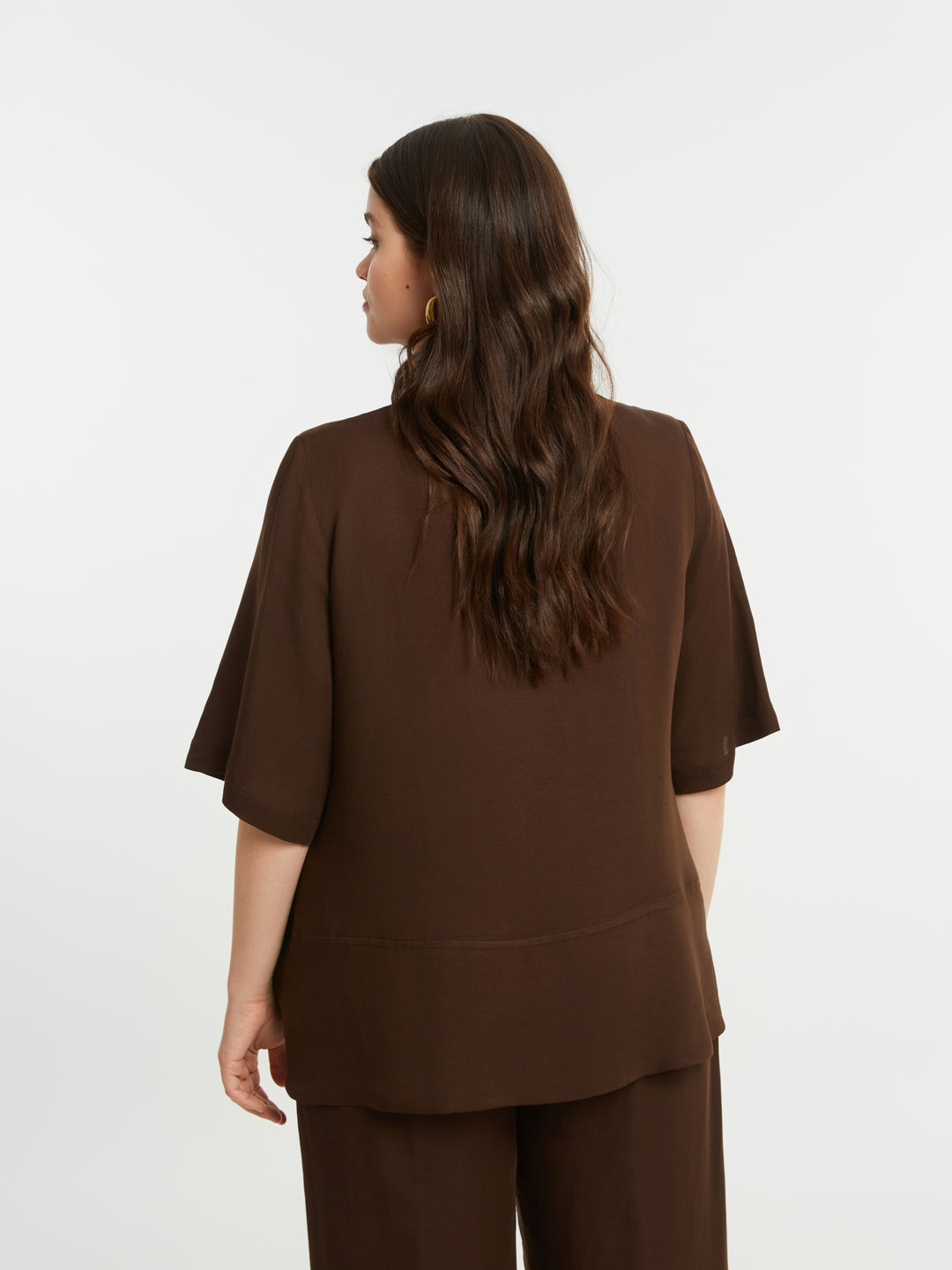 Bruine Blouse Met V-Hals