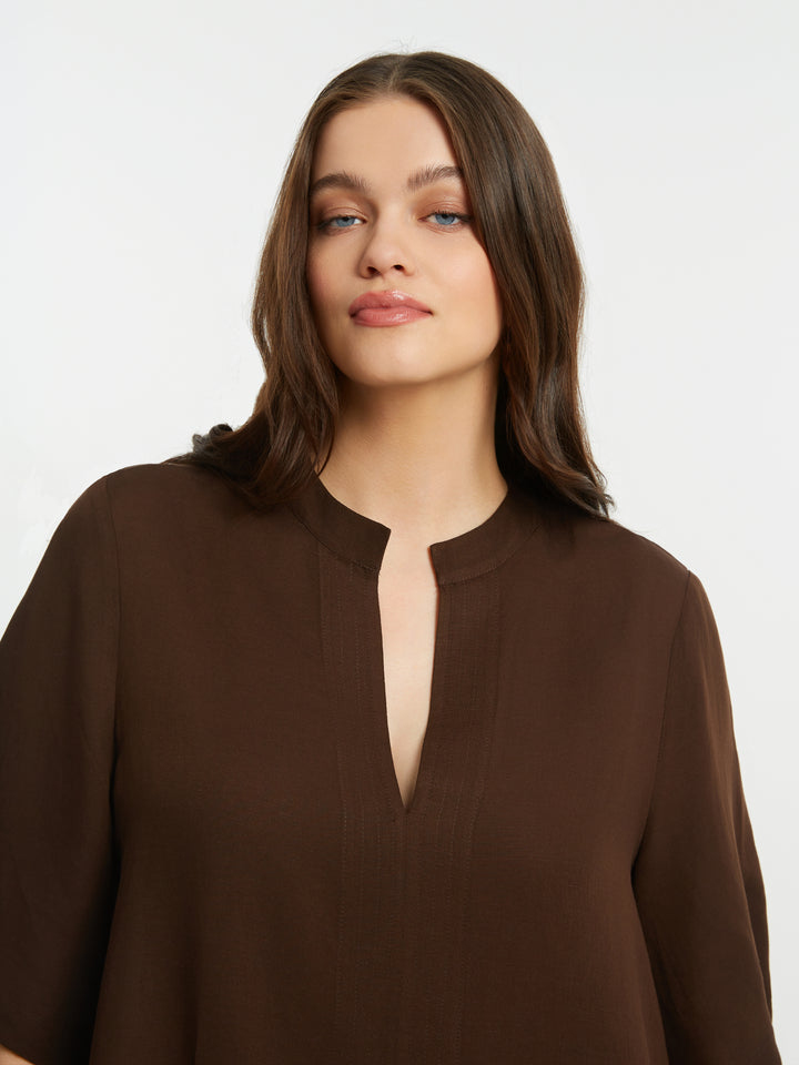 Bruine Blouse Met V-Hals