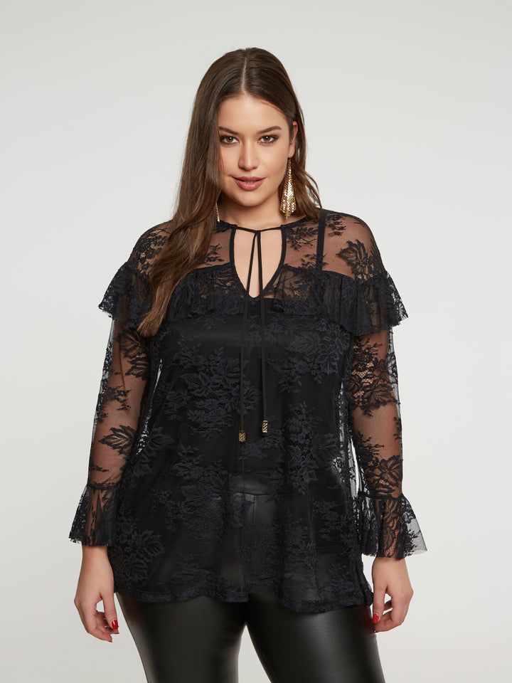 Schwarze Spitzenbluse mit Details