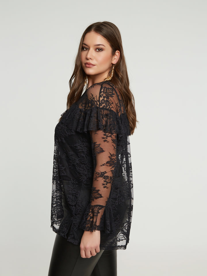 Schwarze Spitzenbluse mit Details