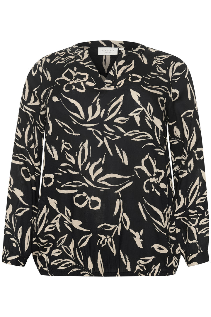 blouse met zandkleurige print op zwart