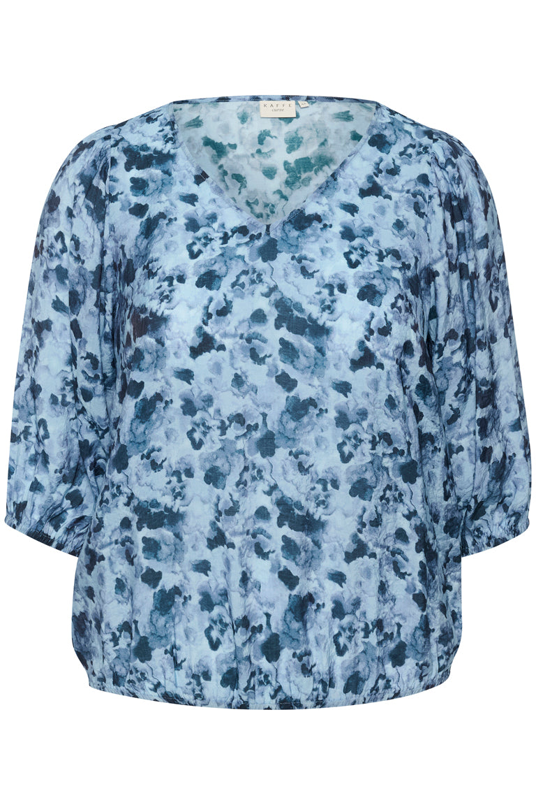 blouse met lichtblauwe fijne print-kaffe curve-
