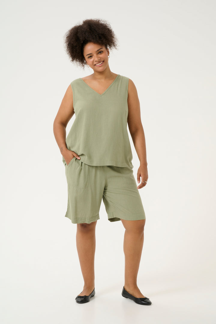 luchtige linnen viscose top in oil green