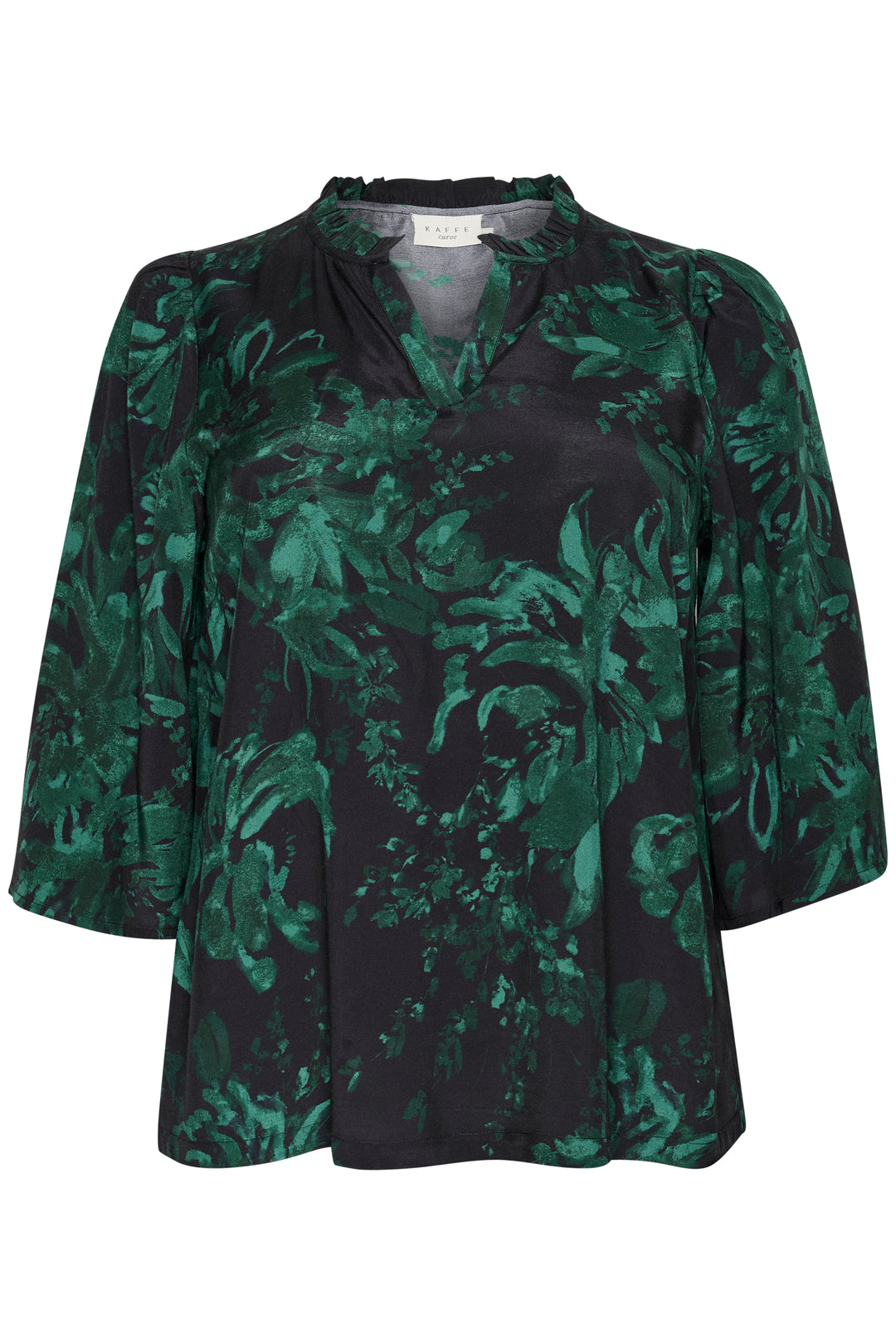 Blouse Met Uitwaaiende Mouwen In Zwart En Groen | Grote Maten Mode bij Axent