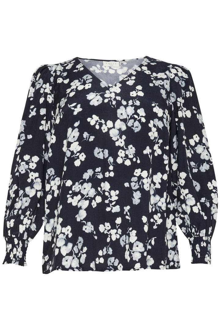 blouse met blauwe print