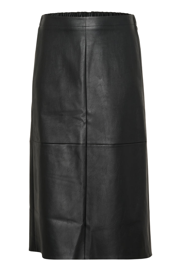 Zwarte Midi-Rok In Faux Leather Met Split | Grote Maten Mode bij Axent